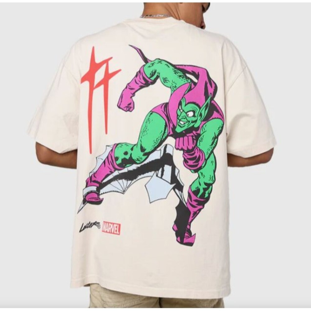 Loiter X Marvel Spider Man Green Goblin T-Shirt Beige Size L Oversized #873